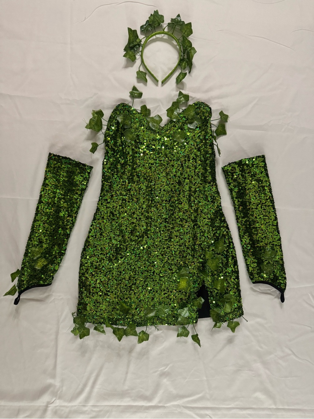 Party King Poison Ivy Costume Green Sequin Dress Set Size L